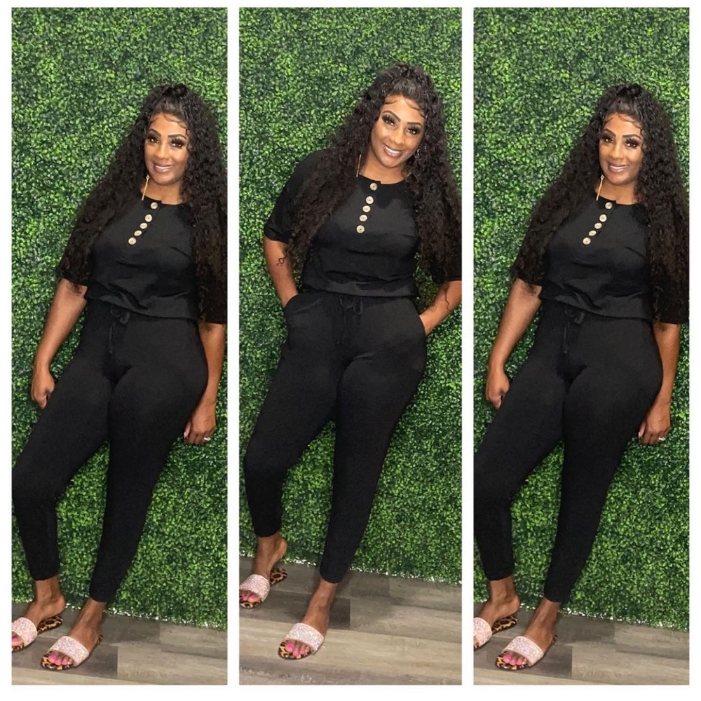 Black Short Sleeve Button Jumpsuit